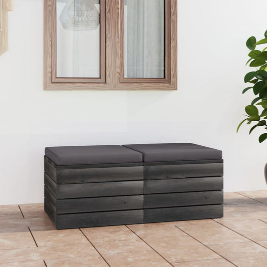 Pouf da Giardino su Pallet 2 pz con Cuscini in Massello di Pino - homemem39