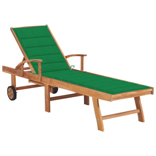 Lettino Prendisole con Cuscino in Massello di Teak Verde - homemem39