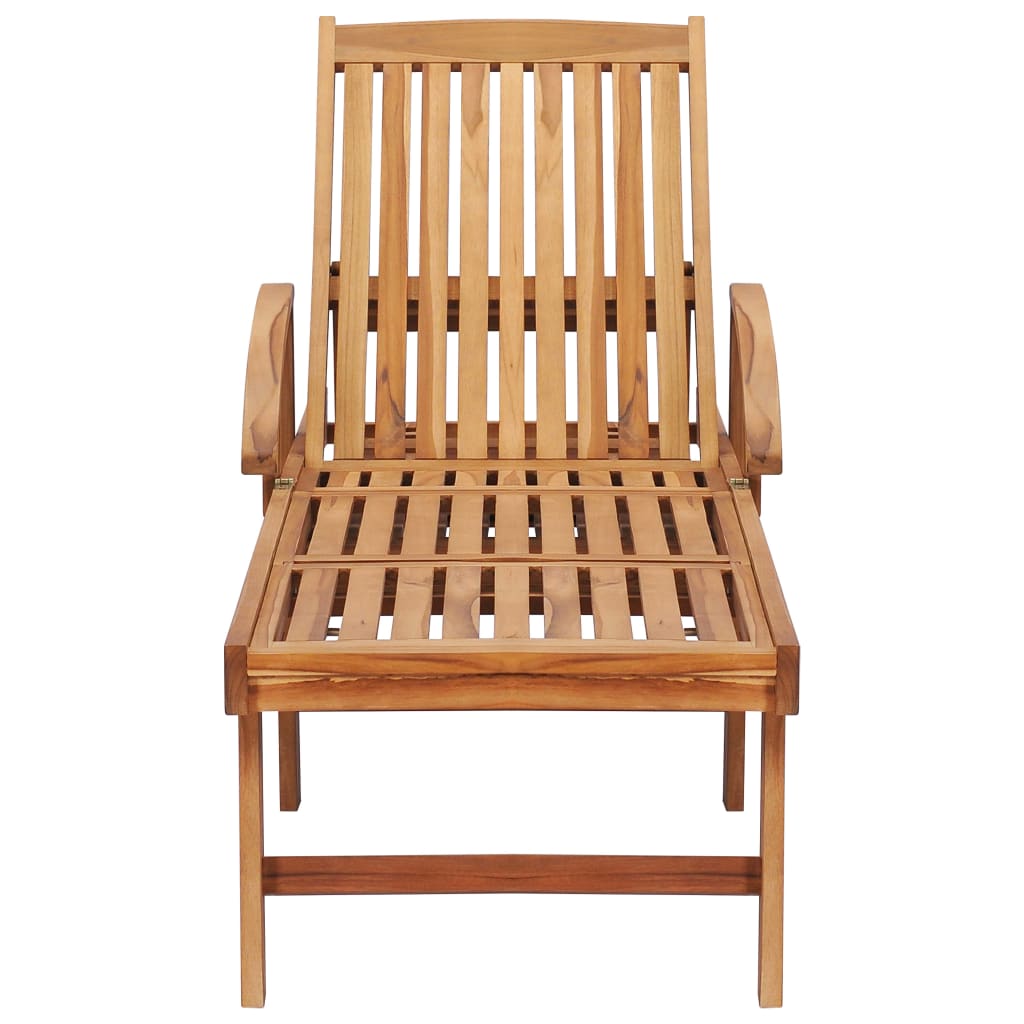 Sun lounger with table and cushion in solid teak