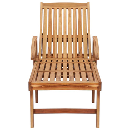 Sun lounger with table and cushion in solid teak