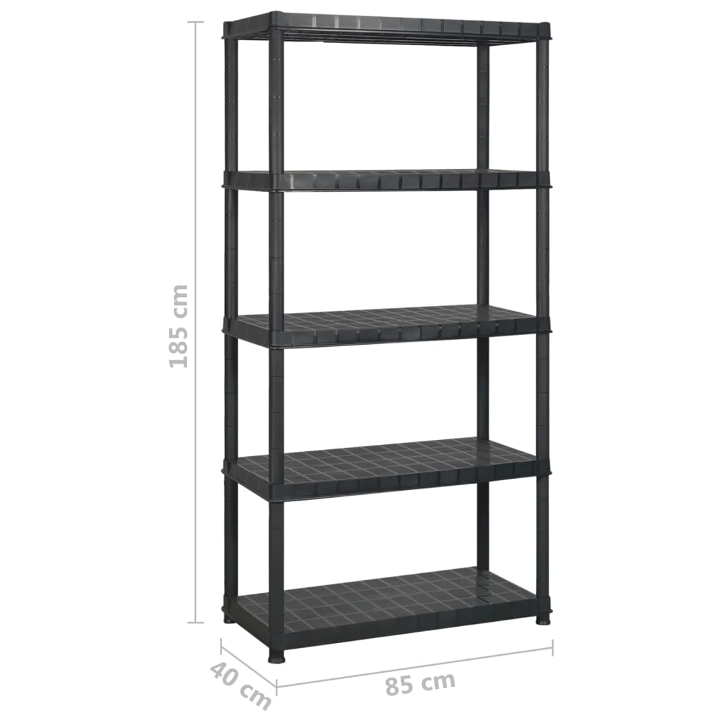 Scaffale a 5 Ripiani Nero 170x40x185 cm in Plastica - homemem39