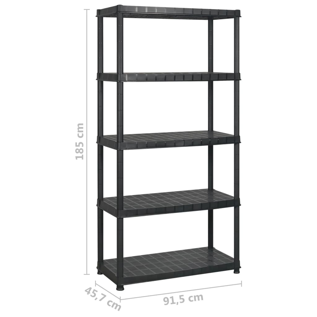 Scaffale a 5 Ripiani Nero 366x45,7x185 cm in Plastica - homemem39