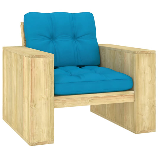 Sedia da Giardino con Cuscini Blu Legno Pino Impregnato