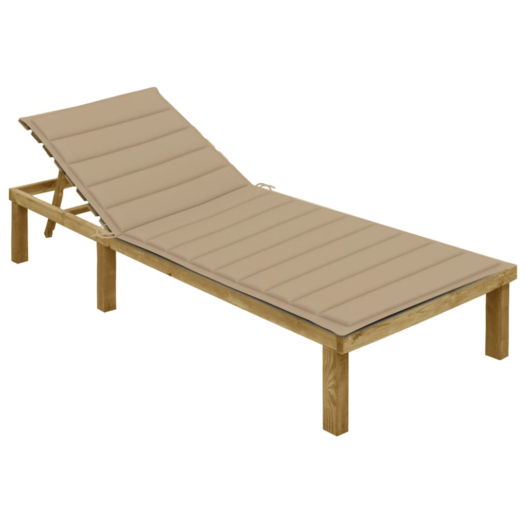 Lettino da Giardino con Cuscino Beige Legno Pino Impregnato - homemem39