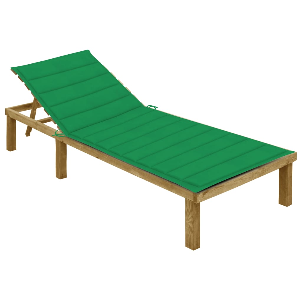 Lettino da Giardino con Cuscino Verde Legno Pino Impregnato - homemem39