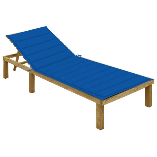 Lettino da Giardino con Cuscino Blu Royal Legno Pino Impregnato - homemem39