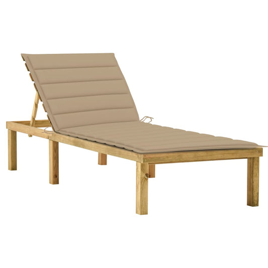 Lettino da Giardino con Cuscino Beige Legno Pino Impregnato - homemem39