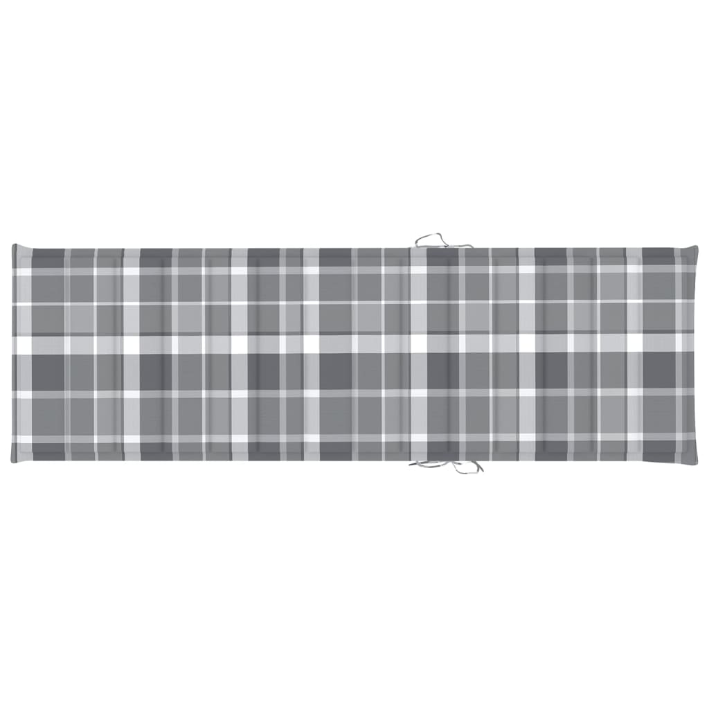 Lettino da Giardino con Cuscino Tartan Grigio Pino Impregnato - homemem39