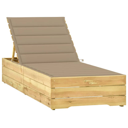 Lettino da Giardino con Cuscino Beige Legno Pino Impregnato - homemem39