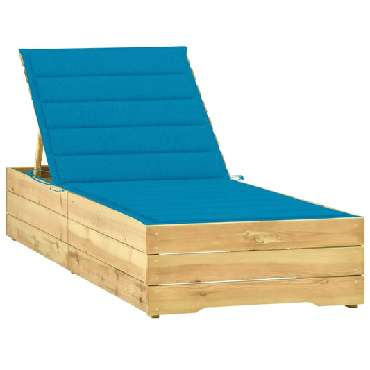 Lettino da Giardino con Cuscino Blu Legno Pino Impregnato - homemem39