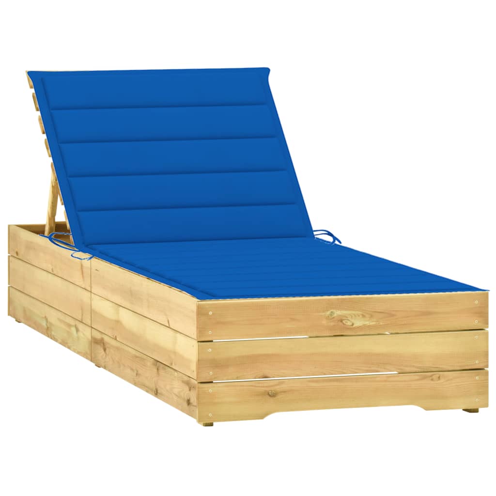 Lettino da Giardino con Cuscino Blu Royal Legno Pino Impregnato - homemem39