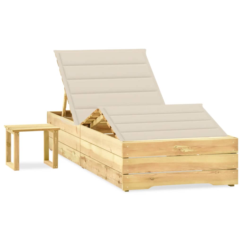 Lettino da Giardino con Tavolino Cuscino Legno Pino Impregnato - homemem39