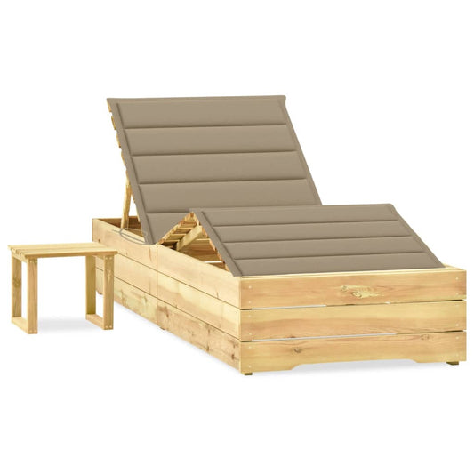 Lettino da Giardino con Tavolino Cuscino Legno Pino Impregnato - homemem39