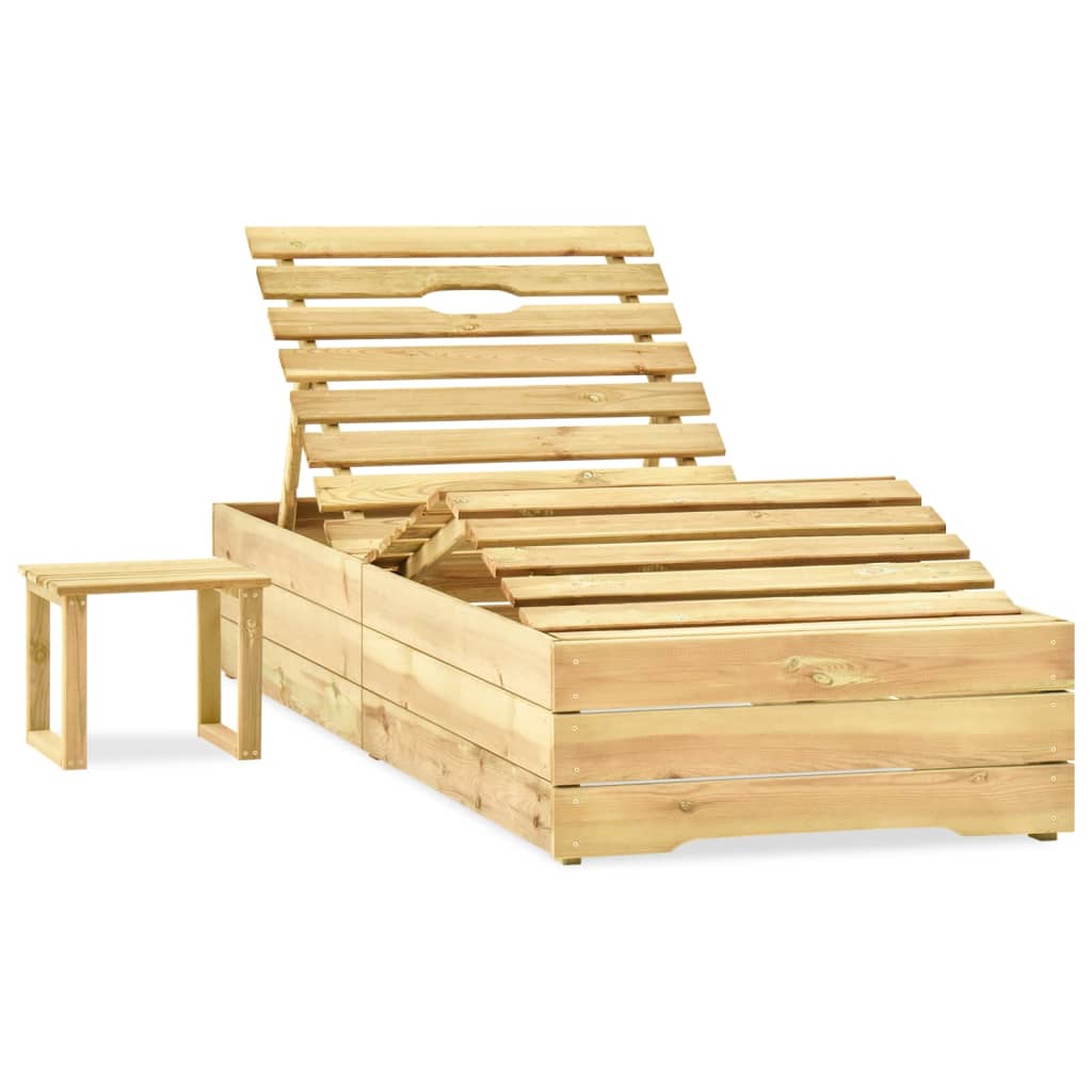 Lettino da Giardino con Tavolino Cuscino Legno Pino Impregnato - homemem39