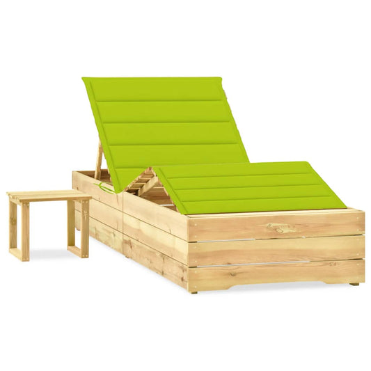 Lettino da Giardino con Tavolino Cuscino Legno Pino Impregnato - homemem39