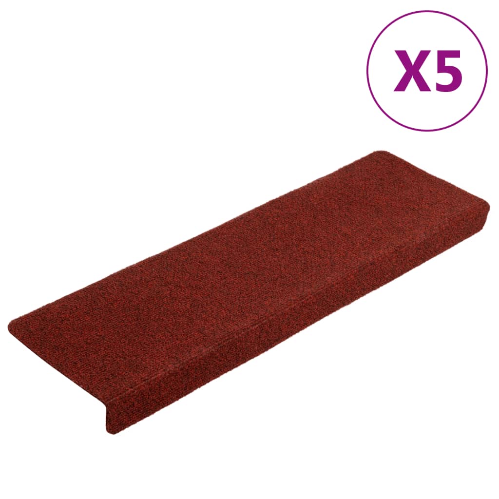 Tappetini per Scale 5 pz Bordeaux 65x21x4 cm Tessuto Agugliato - homemem39