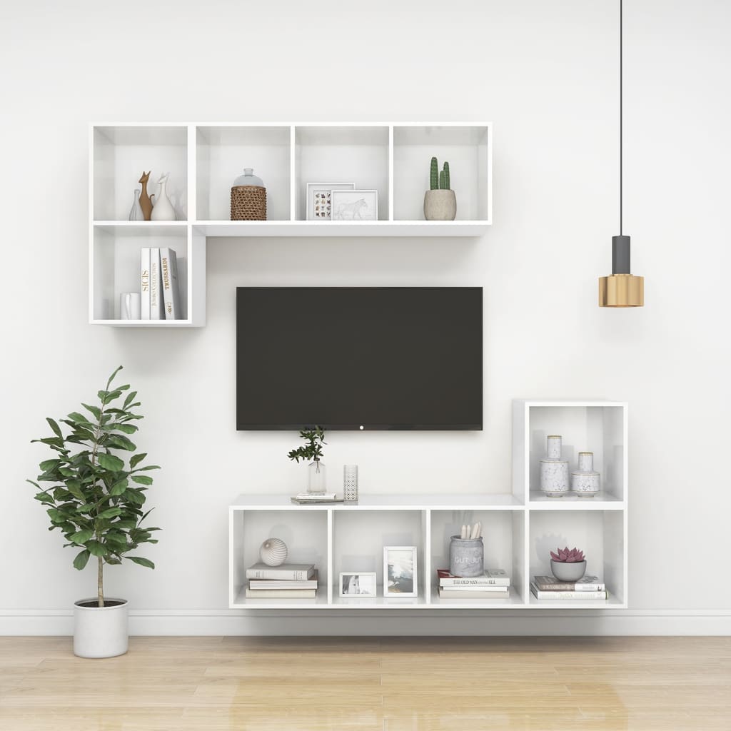 Mobile TV da Parete Bianco 37x37x142,5 cm Legno Multistrato