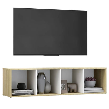 Mobile TV Bianco e Rovere Sonoma 142,5x35x36,5 cm Multistrato