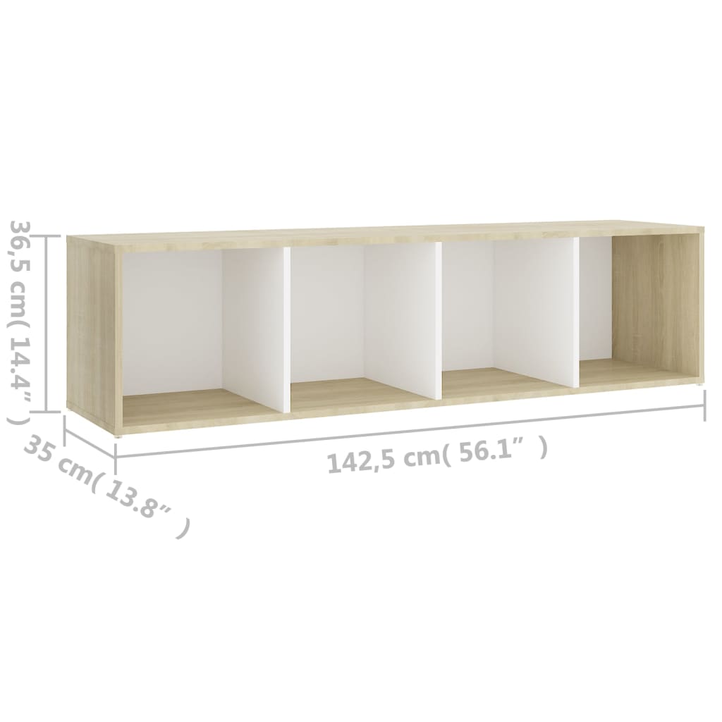 Mobile TV Bianco e Rovere Sonoma 142,5x35x36,5 cm Multistrato