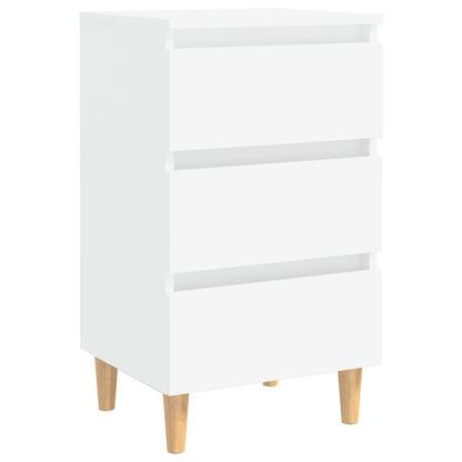 Comodino con Gambe in Legno Massello Bianco 40x35x69 cm