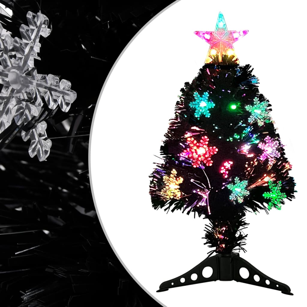 Albero di Natale con Fiocchi di Neve LED Nero 64cm Fibra Ottica - homemem39