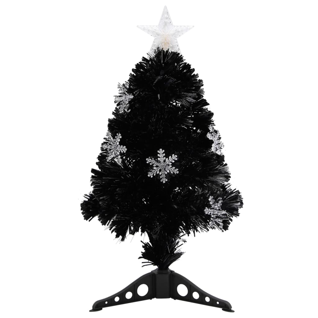 Albero di Natale con Fiocchi di Neve LED Nero 64cm Fibra Ottica - homemem39