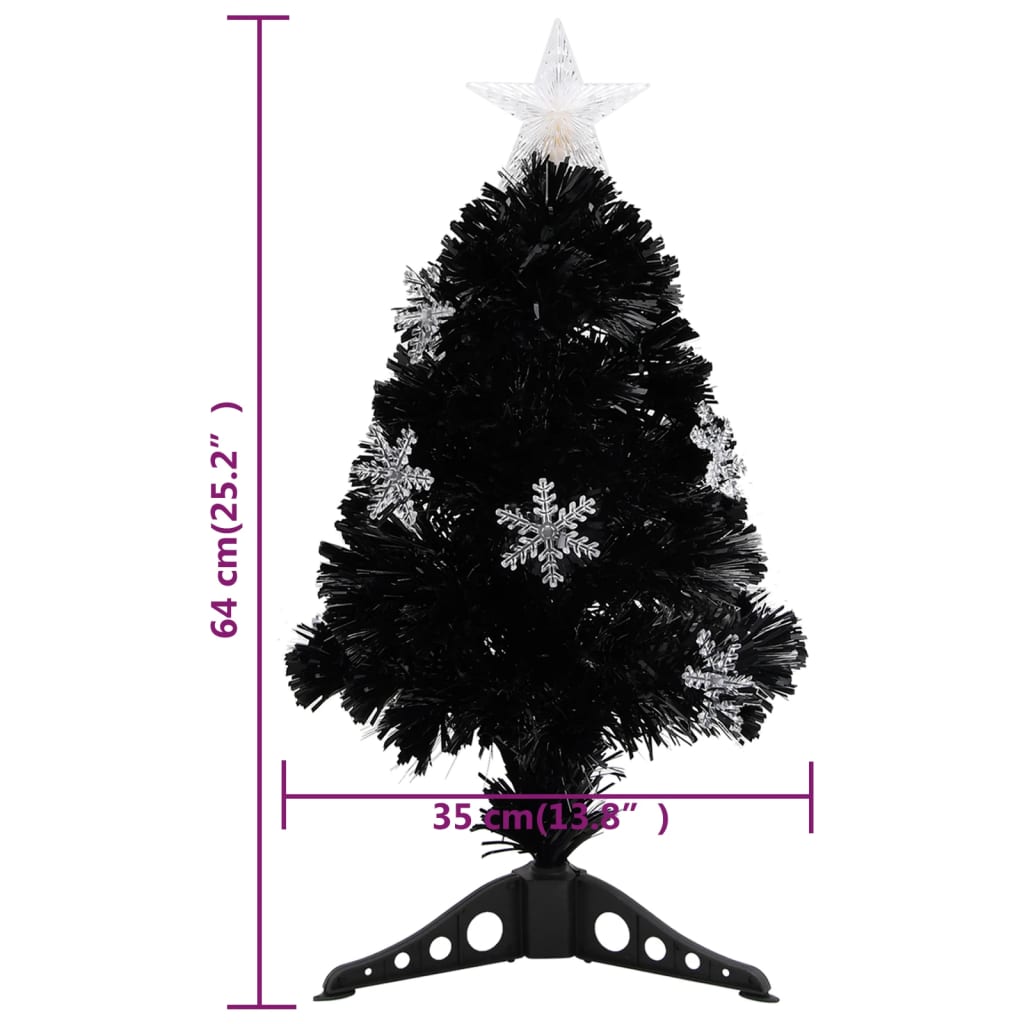 Albero di Natale con Fiocchi di Neve LED Nero 64cm Fibra Ottica - homemem39