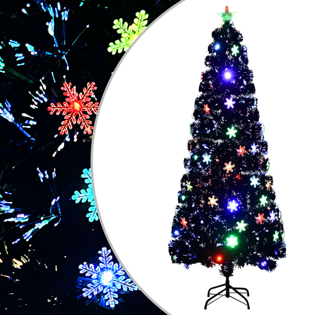 Albero Natale con Fiocchi di Neve a LED Nero 240cm Fibra Ottica - homemem39