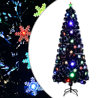 Albero Natale con Fiocchi di Neve a LED Nero 240cm Fibra Ottica