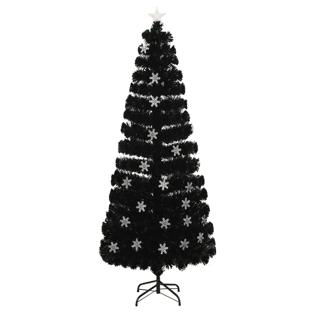 Albero Natale con Fiocchi di Neve a LED Nero 240cm Fibra Ottica - homemem39