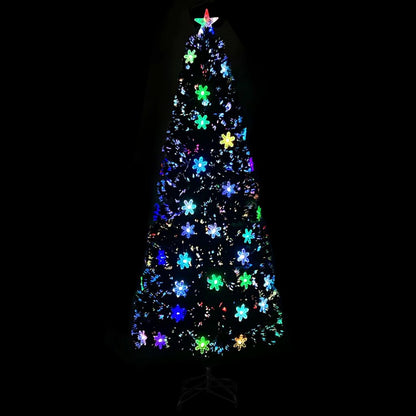 Albero Natale con Fiocchi di Neve a LED Nero 240cm Fibra Ottica