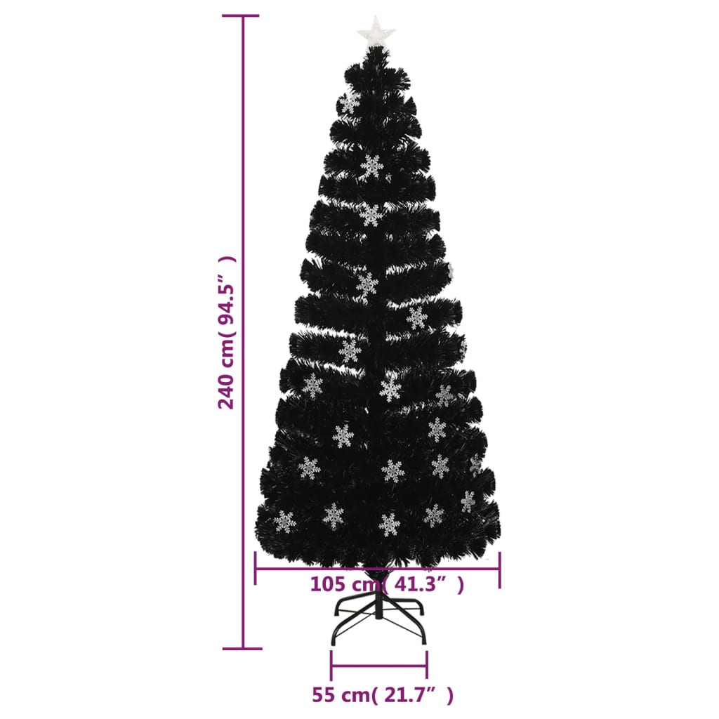 Albero Natale con Fiocchi di Neve a LED Nero 240cm Fibra Ottica - homemem39