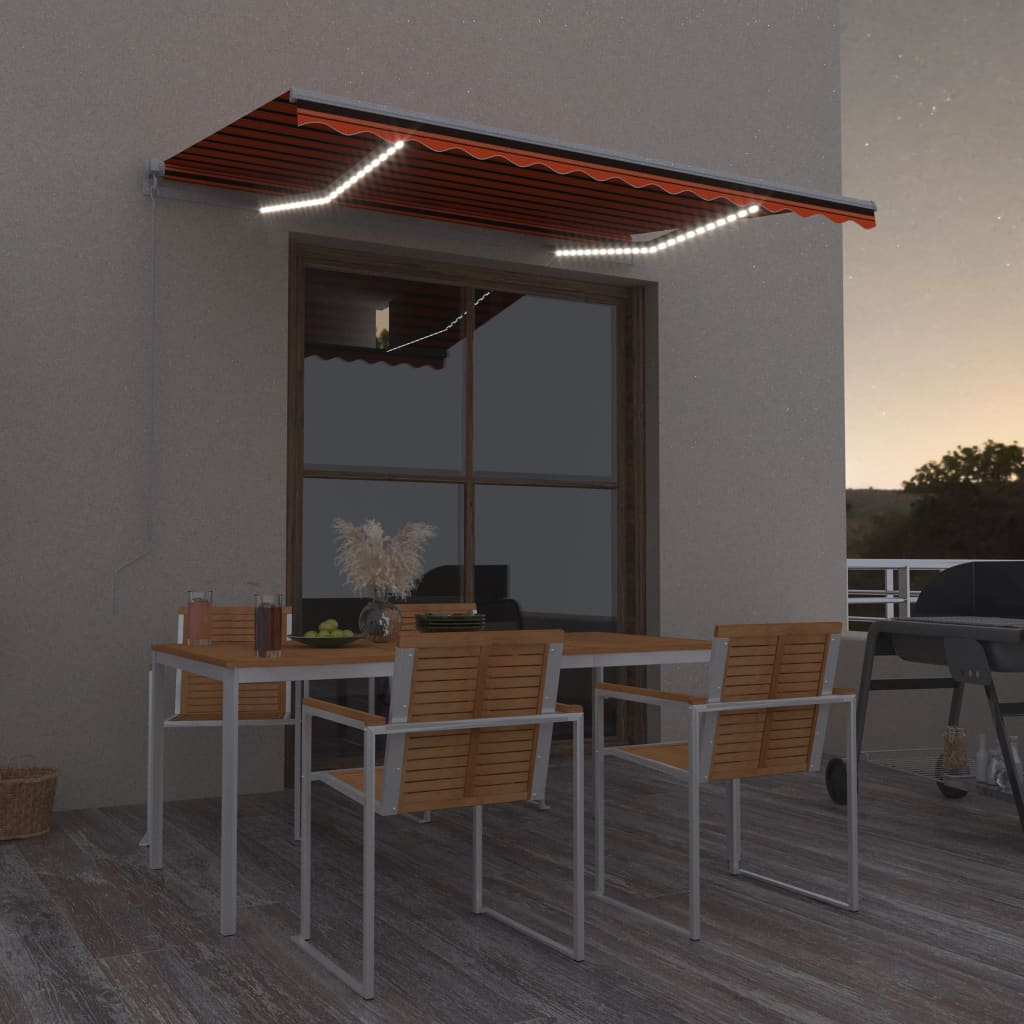 Tenda da Sole Manuale con LED 300x250cm Arancione e Marrone - homemem39