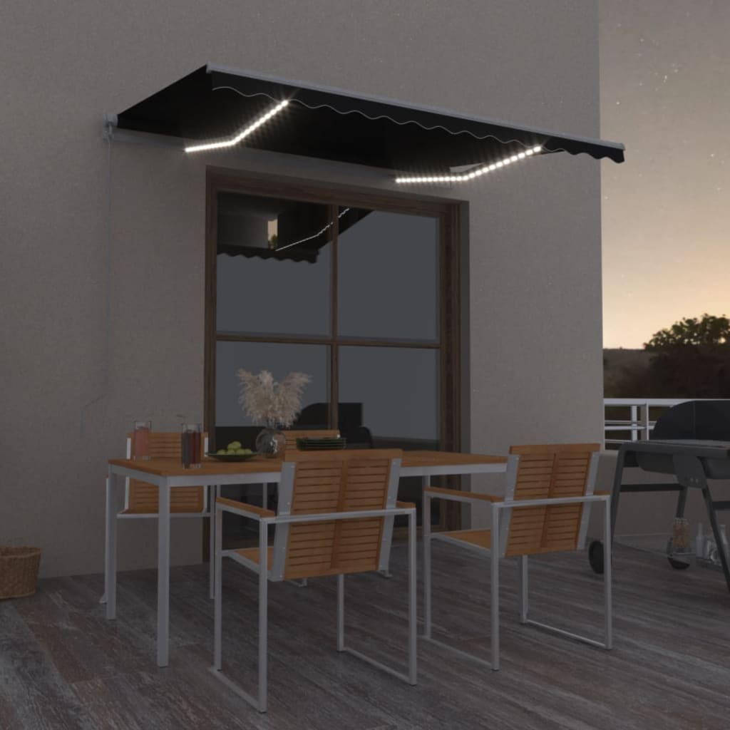 Tenda da Sole Retrattile Manuale con LED 350x250 cm Antracite - homemem39