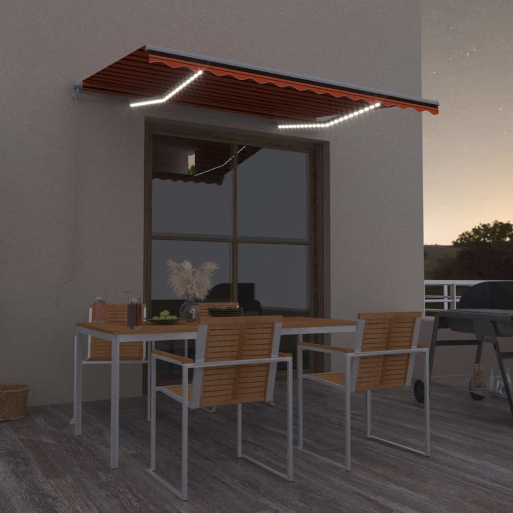 Tenda da Sole Retrattile con LED 350x250 cm Arancione e Marrone - homemem39