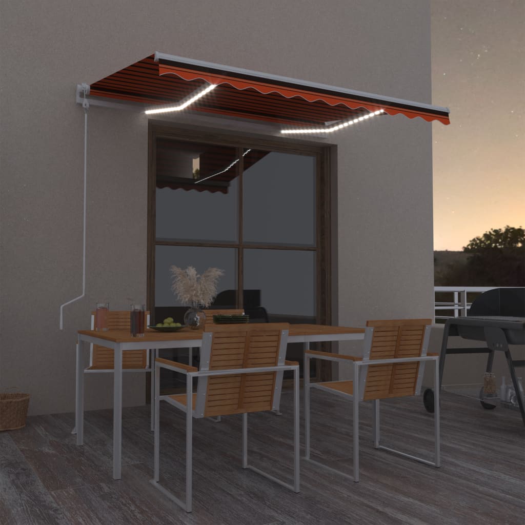 Tenda Automatica Sensore Vento e LED 350x250 cm Arancio Marrone