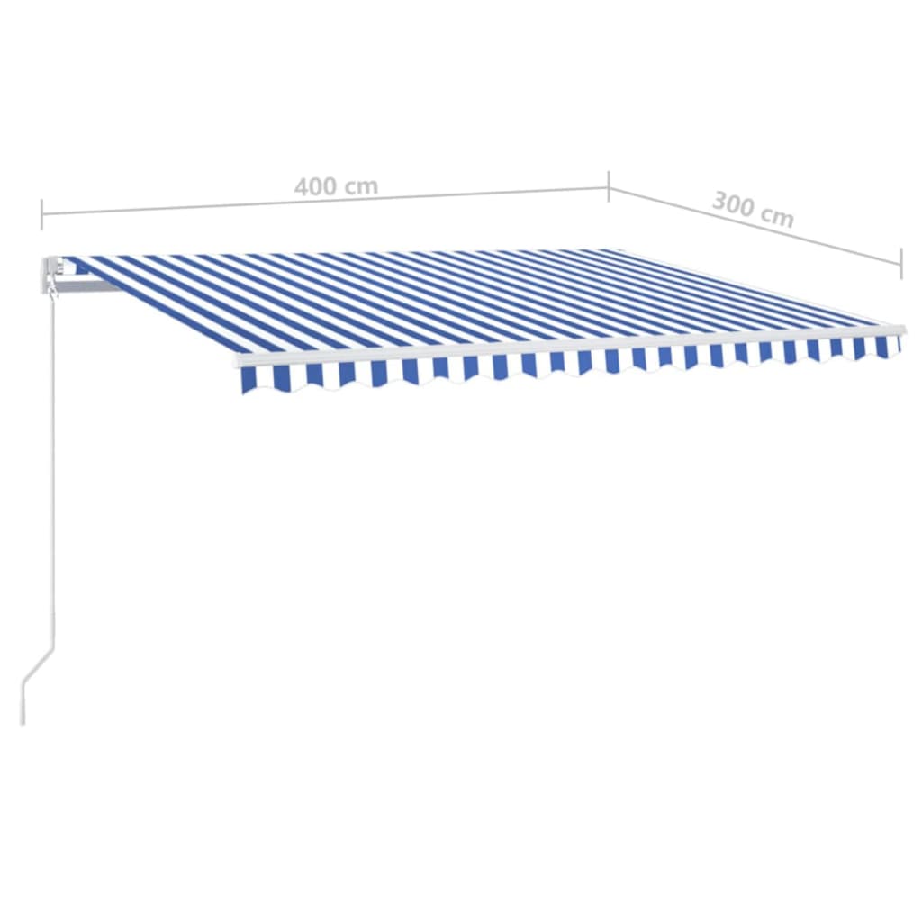 Tenda da Sole Retrattile Manuale con LED 400x300cm Blu e Bianco - homemem39