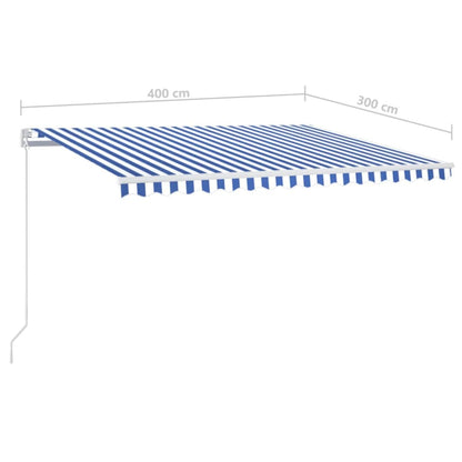 Tenda da Sole Retrattile Manuale con LED 400x300cm Blu e Bianco - homemem39