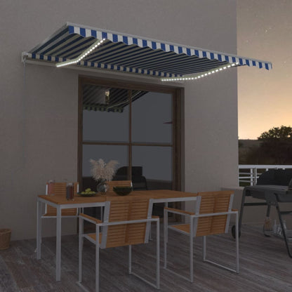 Tenda da Sole Retrattile Manuale con LED 400x300cm Blu e Bianco - homemem39