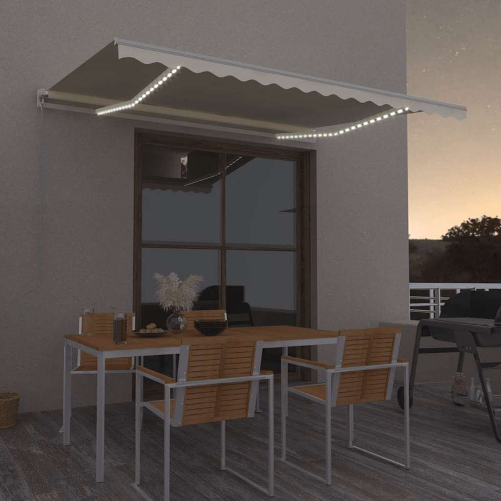 Tenda da Sole Retrattile Manuale con LED 400x300 cm Crema - homemem39