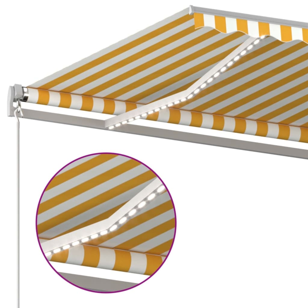 Tenda da Sole Retrattile Manuale e LED 450x300 cm Gialla Bianca - homemem39