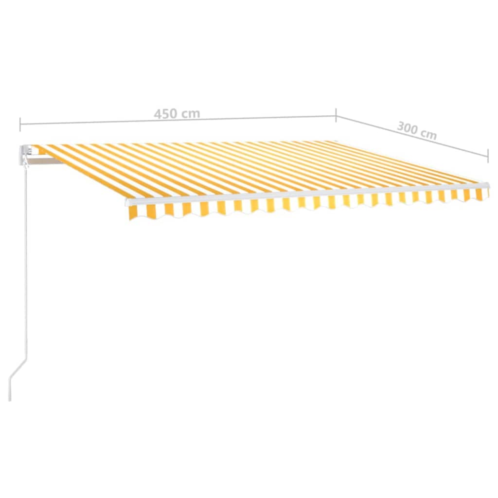 Tenda da Sole Retrattile Manuale e LED 450x300 cm Gialla Bianca