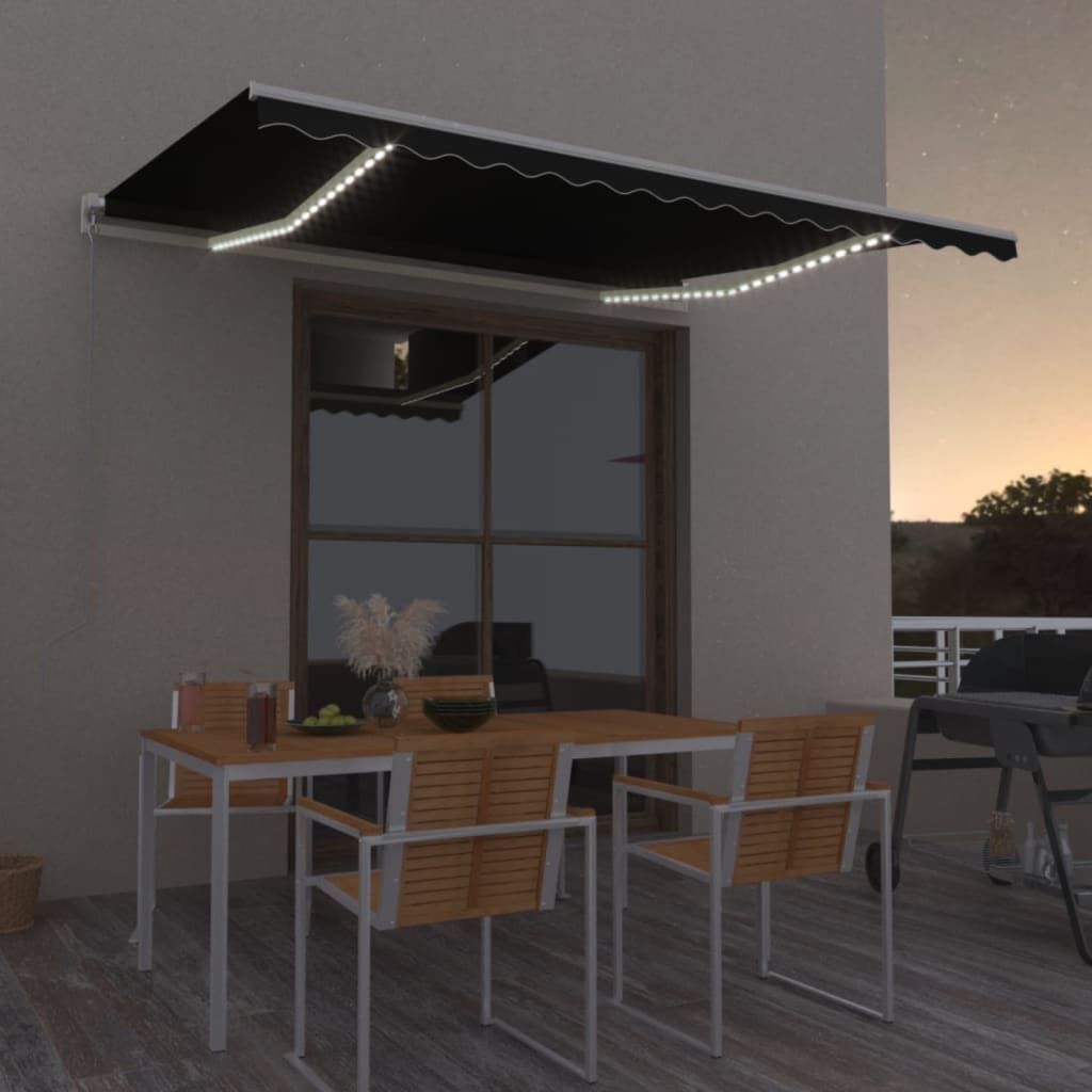 Tenda da Sole Retrattile Manuale con LED 450x300 cm Antracite