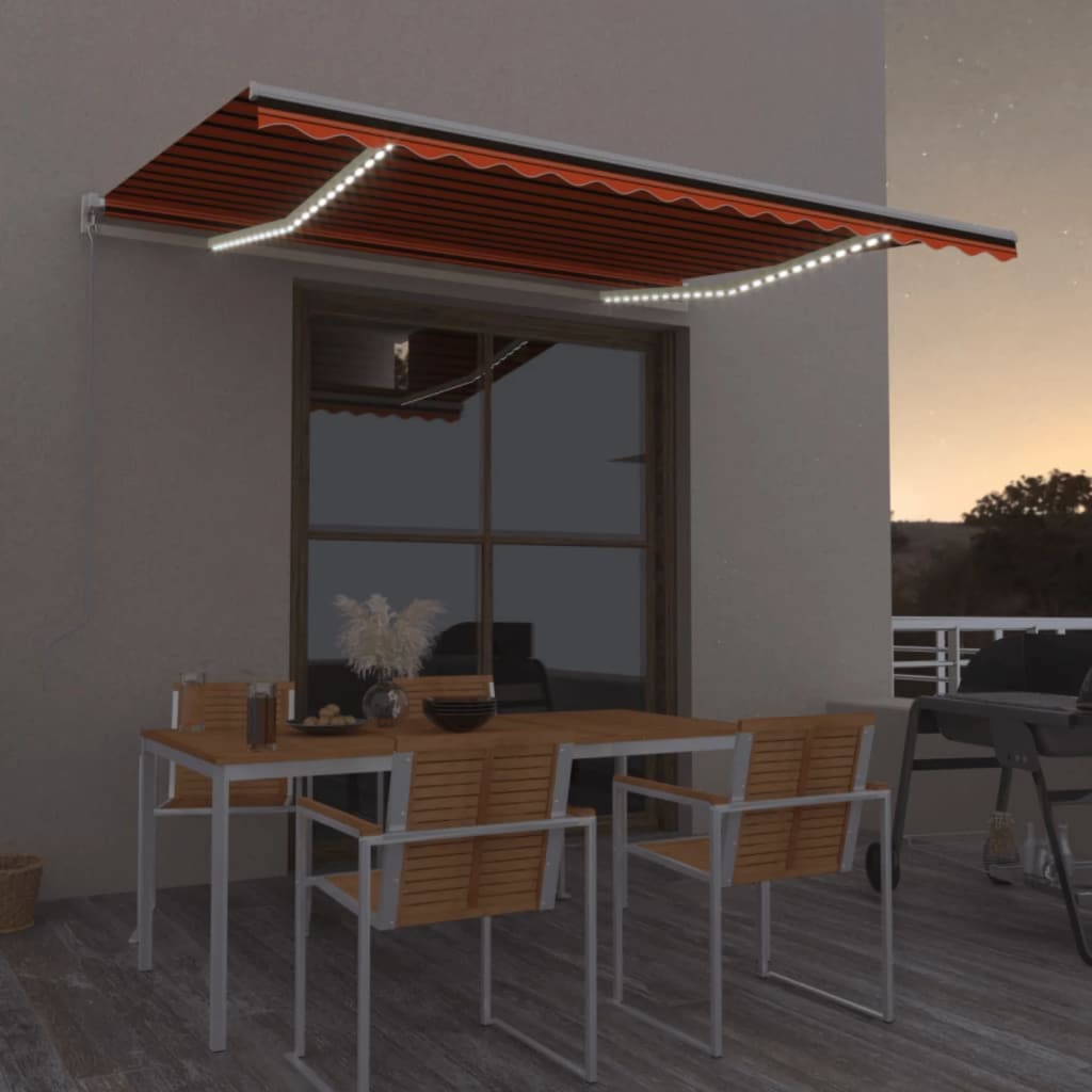 Tenda da Sole Retrattile Manuale LED 450x300 cm Arancio Marrone - homemem39