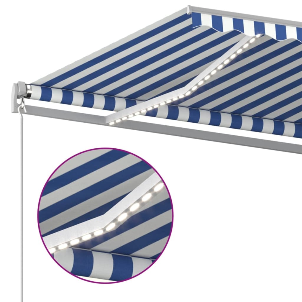 Tenda da Sole Retrattile Manuale con LED 400x350 cm Blu Bianco