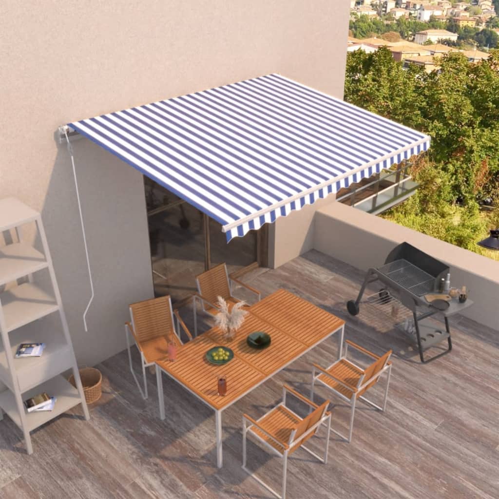 Tenda da Sole Retrattile Automatica 400x350 cm Blu e Bianca - homemem39