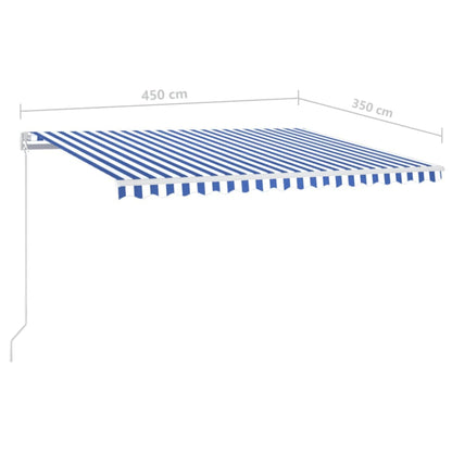 Tenda da Sole Retrattile Manuale con LED 450x350 cm Blu Bianca