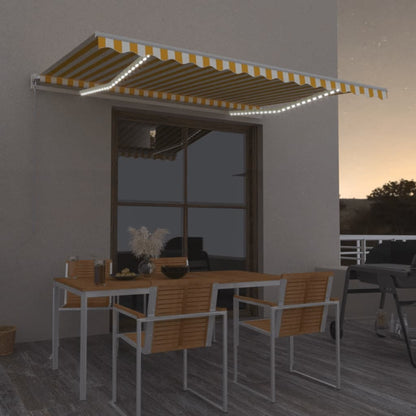 Tenda da Sole Retrattile Manuale LED 450x350 cm Giallo Bianco - homemem39