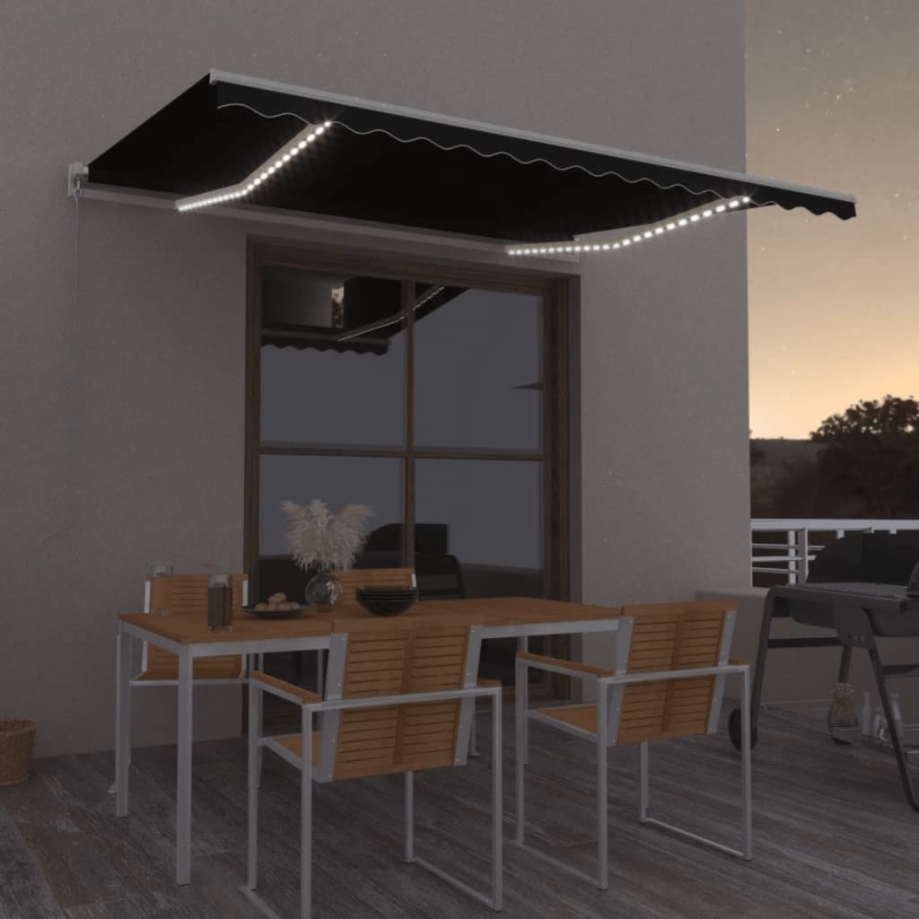 Tenda da Sole Retrattile Manuale LED 450x350 cm Antracite - homemem39