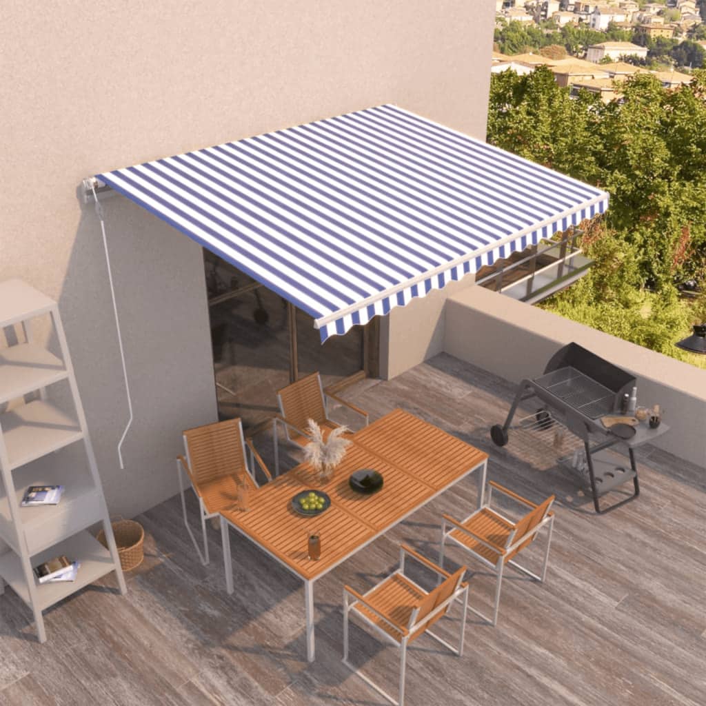 Tenda da Sole Retrattile Automatica 450x350 cm Blu e Bianca - homemem39